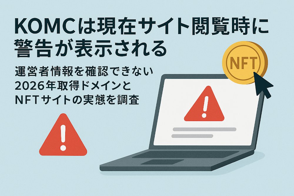 KOMCは現在サイト閲覧時に警告が表示される 運営者情報を確認できない2026年取得ドメインとNFTサイトの実態を調査
