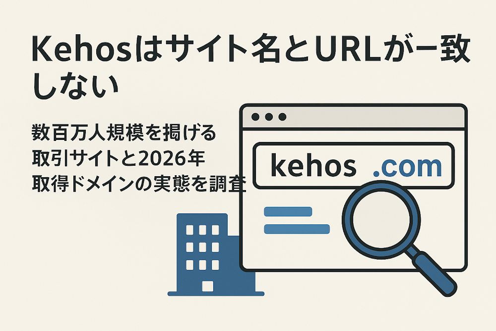 Kehosはサイト名とURLが一致しない 数百万人規模を掲げる取引サイトと2026年取得ドメインの実態を調査