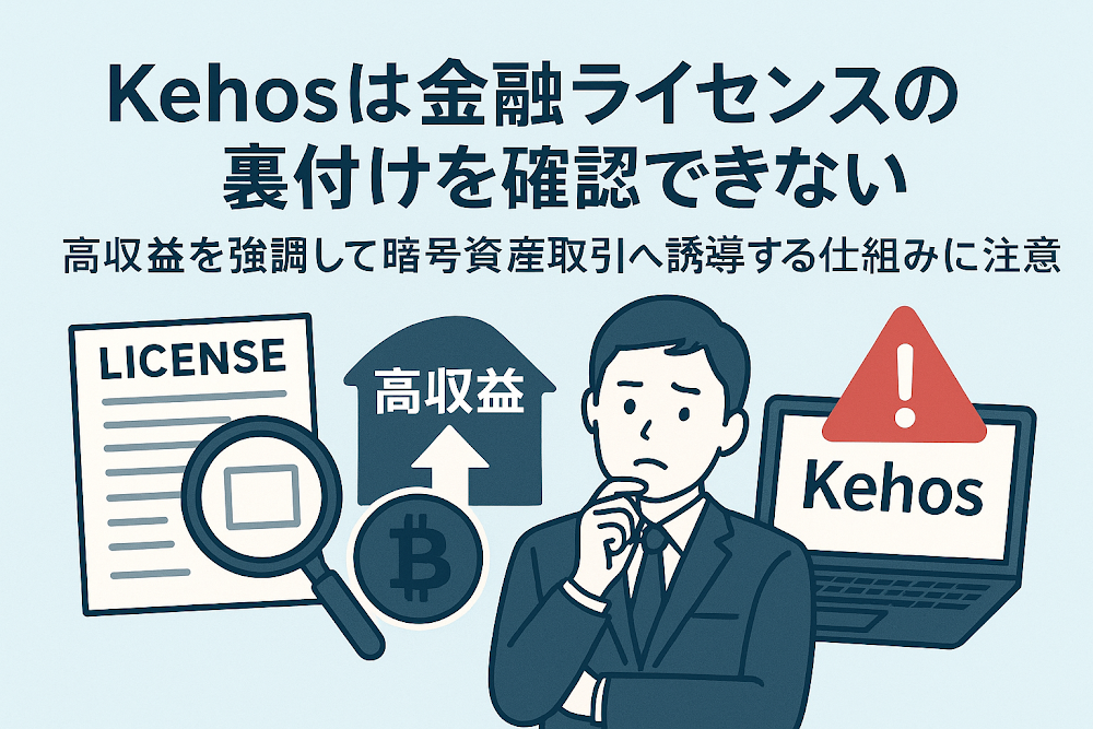 Kehosは金融ライセンスの裏付けを確認できない 高収益を強調して暗号資産取引へ誘導する仕組みに注意