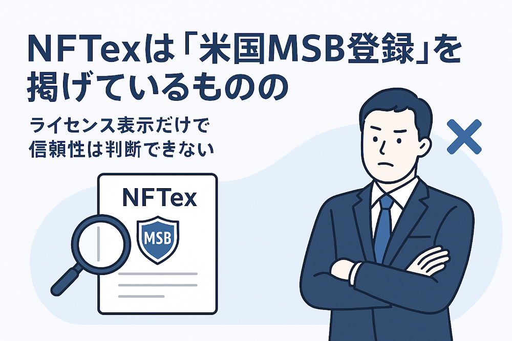 NFTexは「米国MSB登録」を掲げているもののライセンス表示だけで信頼性は判断できない