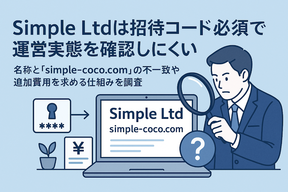 Simple Ltdは招待コード必須で運営実態を確認しにくい　名称と「simple-coco.com」の不一致や追加費用を求める仕組みを調査