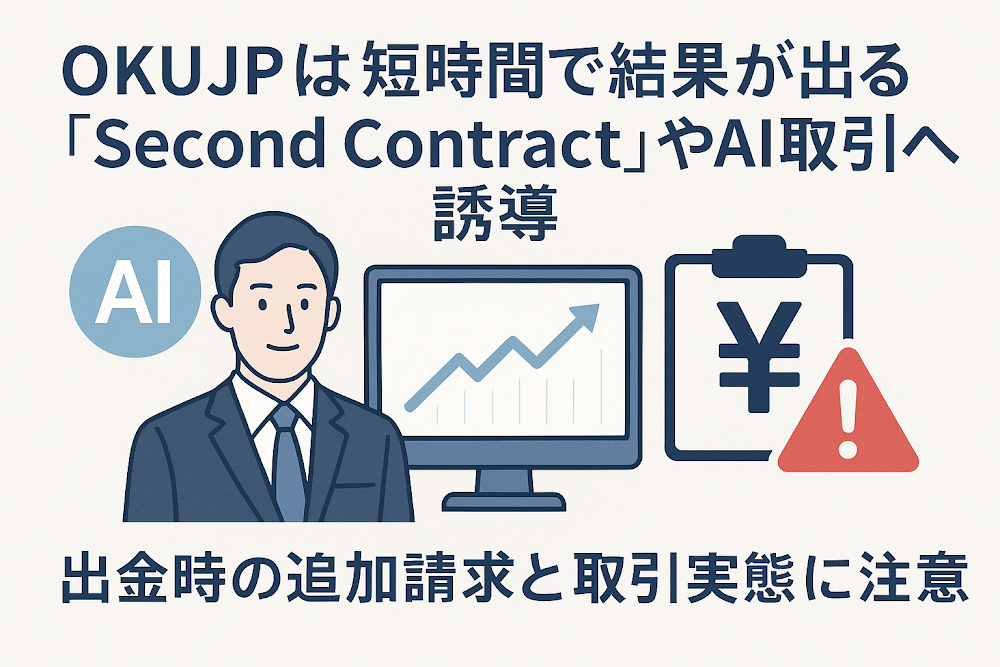 OKUJPは短時間で結果が出る「Second Contract」やAI取引へ誘導 出金時の追加請求と取引実態に注意