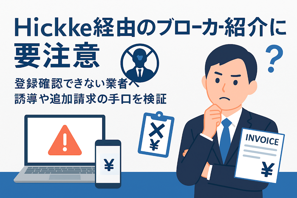 Hiickle経由のブローカー紹介に要注意　登録確認できない業者への誘導や追加請求の手口を検証