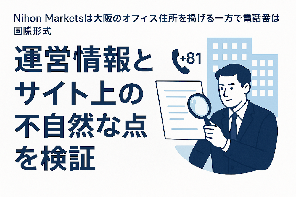 Nihon Marketsは大阪のオフィス住所を掲げる一方で電話番号は国際形式　運営情報とサイト上の不自然な点を検証