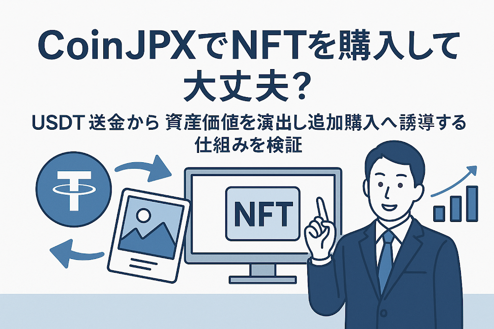 CoinJPXでNFTを購入して大丈夫?USDT送金から資産価値を演出し追加購入へ誘導する仕組みを検証