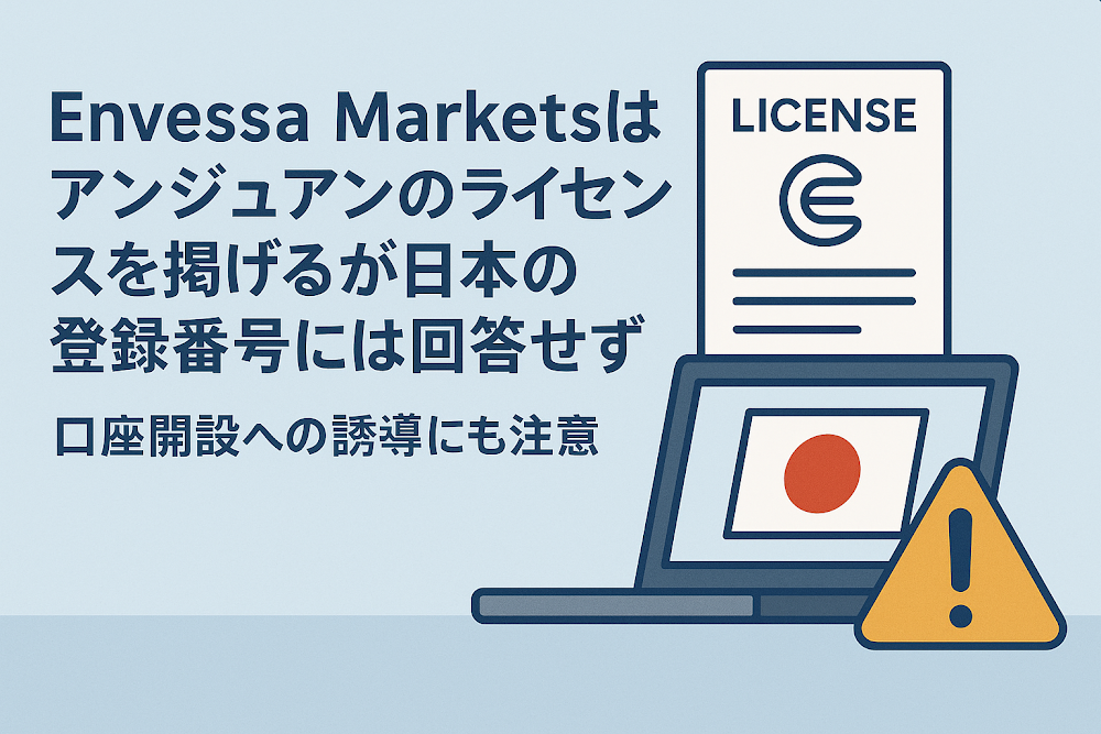 Envessa Marketsはアンジュアンのライセンスを掲げるが日本の登録番号には回答せず　口座開設への誘導にも注意