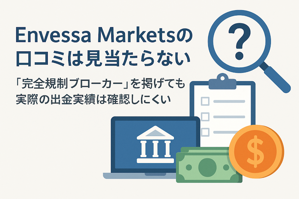 Envessa Marketsの口コミは見当たらない　「完全規制ブローカー」を掲げても実際の出金実績は確認しにくい