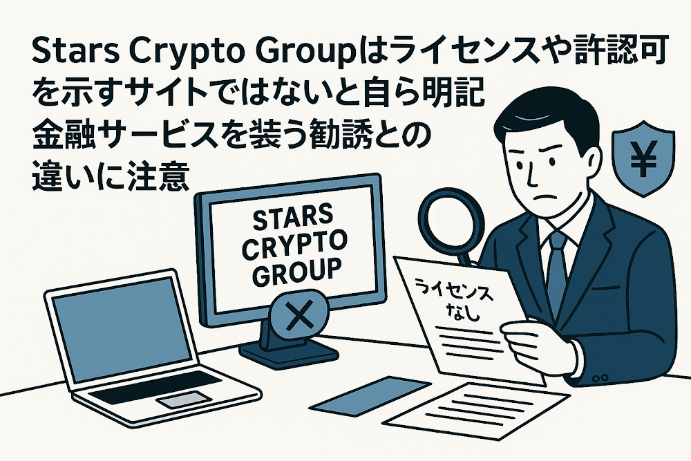 Stars Crypto Groupはライセンスや許認可を示すサイトではないと自ら明記 金融サービスを装う勧誘との違いに注意