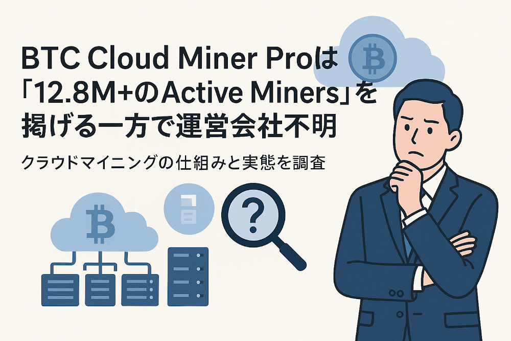 BTC&nbsp;Cloud&nbsp;Miner&nbsp;Proは「12.8M+のActive&nbsp;Miners」を掲げる一方で運営会社不明　クラウドマイニングの仕組みと実態を調査