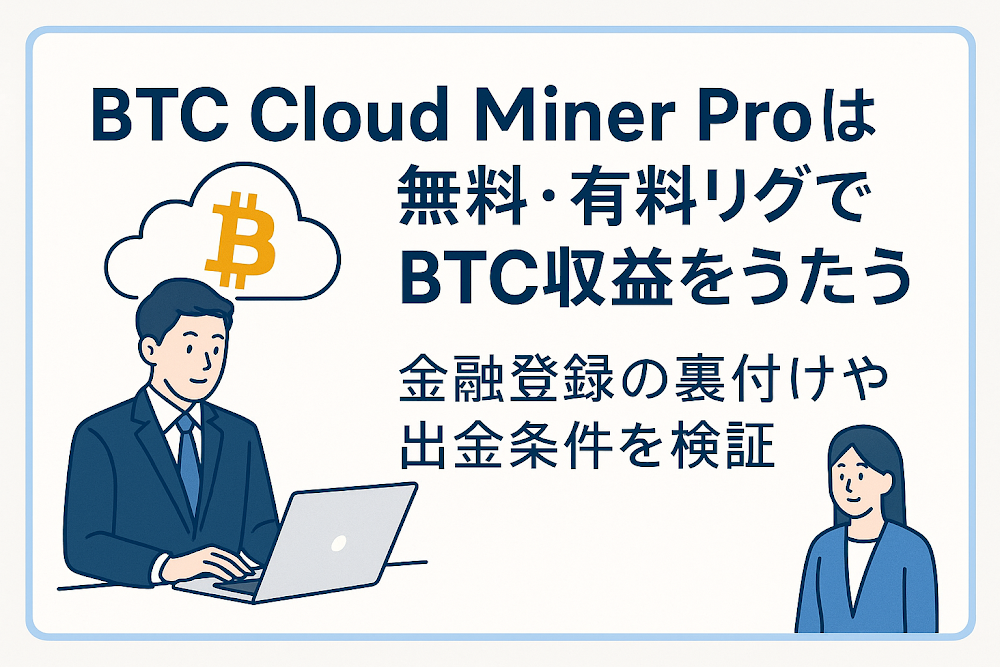 BTC Cloud Miner Proは無料・有料リグでBTC収益をうたう　金融登録の裏付けや出金条件を検証