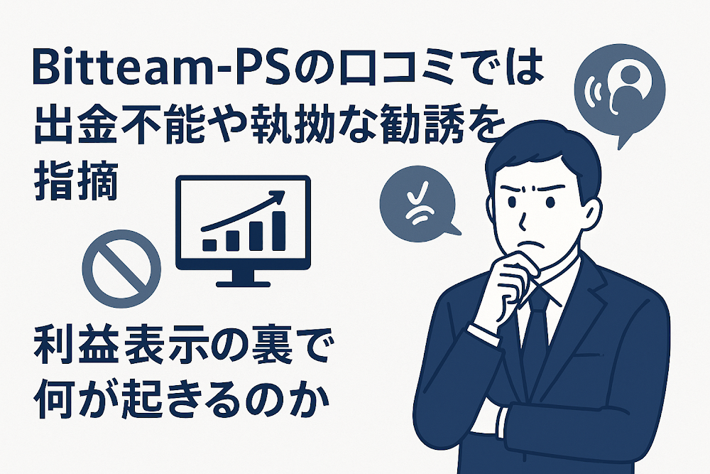 Bitteam-PSの口コミでは出金不能や執拗な勧誘を指摘　利益表示の裏で何が起きるのか