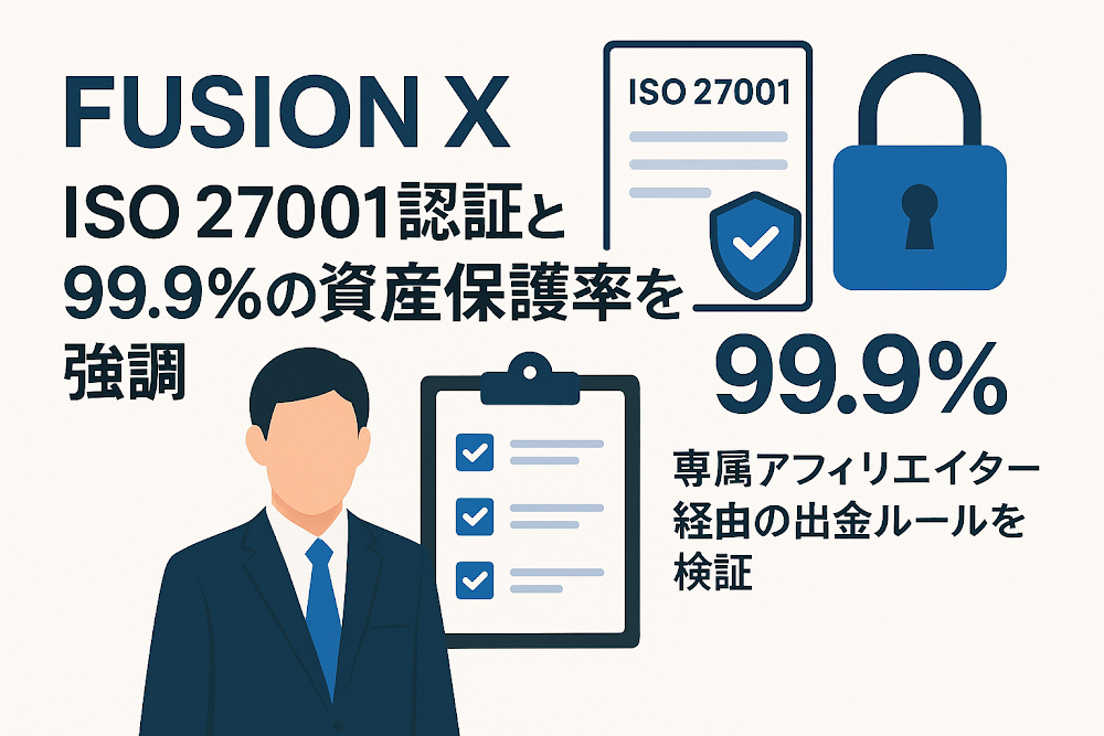FUSION XはISO 27001認証と99.9％の資産保護率を強調　専属アフィリエイター経由の出金ルールを検証