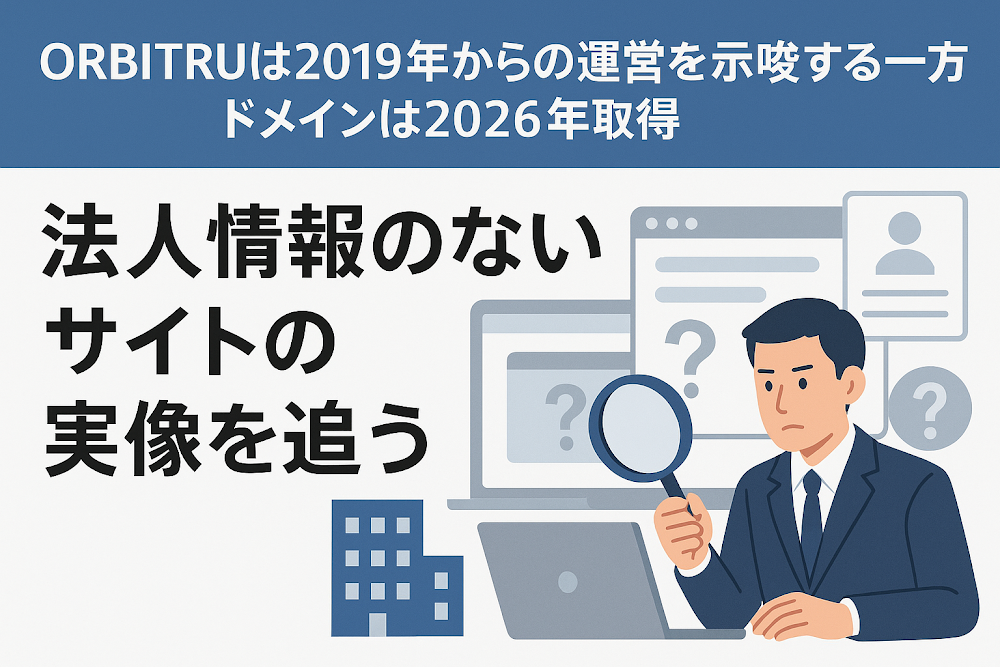 ORBITRUは2019年からの運営を示唆する一方でドメインは2026年取得　法人情報のないサイトの実像を追う
