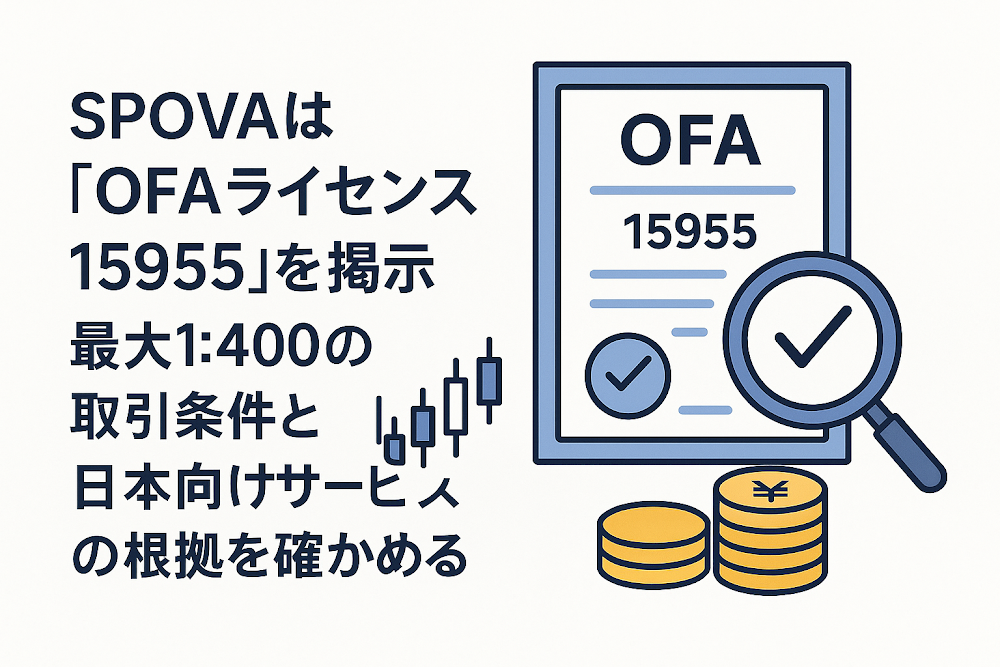 SPOVAは「OFAライセンス15955」を掲示　最大1:400の取引条件と日本向けサービスの根拠を確かめる