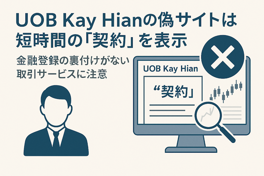 UOB Kay Hianの偽サイトは短時間の「契約」を表示 金融登録の裏付けがない取引サービスに注意