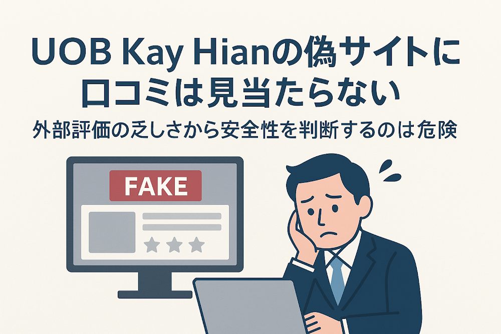 UOB Kay Hianの偽サイトに口コミは見当たらない 外部評価の乏しさから安全性を判断するのは危険