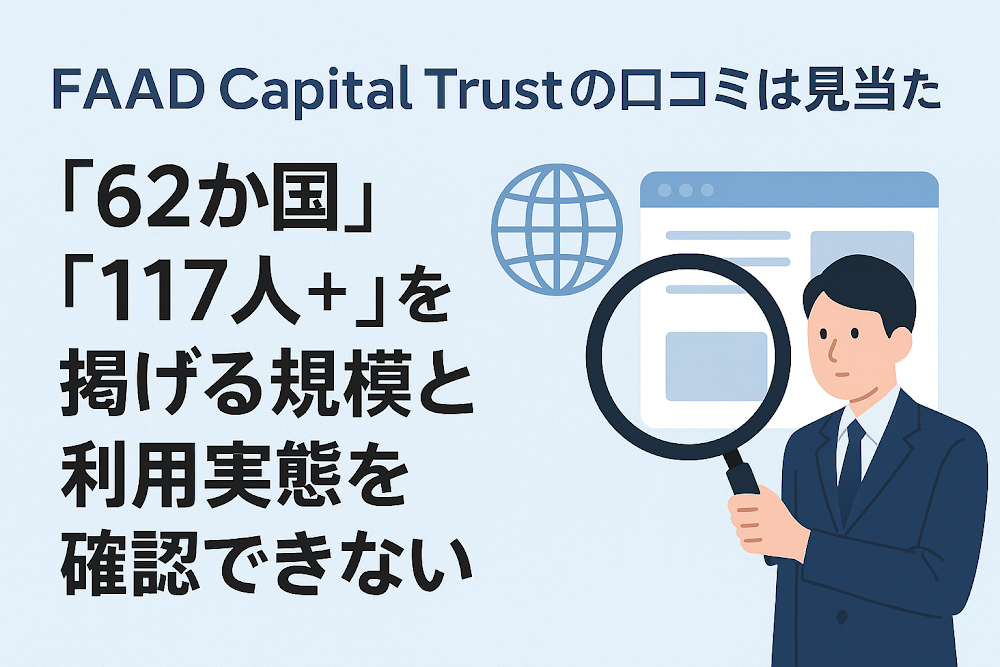FAAD Capital Trustの口コミは見当たらず 「62か国」「117人+」を掲げる規模と利用実態を確認できない