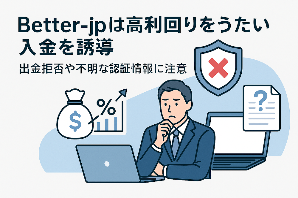 Better-jpは高利回りをうたい入金を誘導 出金拒否や不明な認証情報に注意