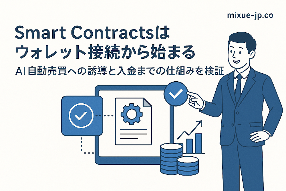 Smart Contractsはウォレット接続から始まる「mixue-jp.co」　AI自動売買への誘導と入金までの仕組みを検証
