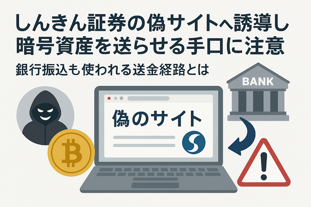 しんきん証券の偽サイトへ誘導し暗号資産を送らせる手口に注意　銀行振込も使われる送金経路とは