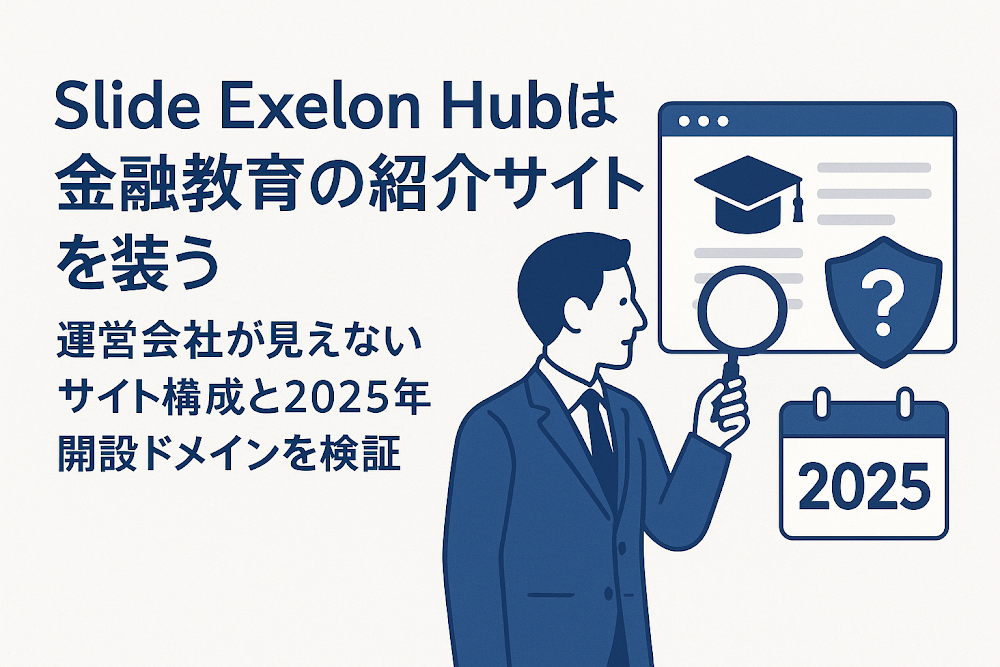 Slide Exelon Hubは金融教育の紹介サイトを装う 運営会社が見えないサイト構成と2025年開設ドメインを検証
