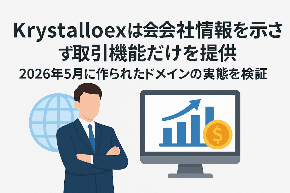 Krystalloexは会社情報を示さず取引機能だけを提供 2026年5月に作られたドメインの実態を検証