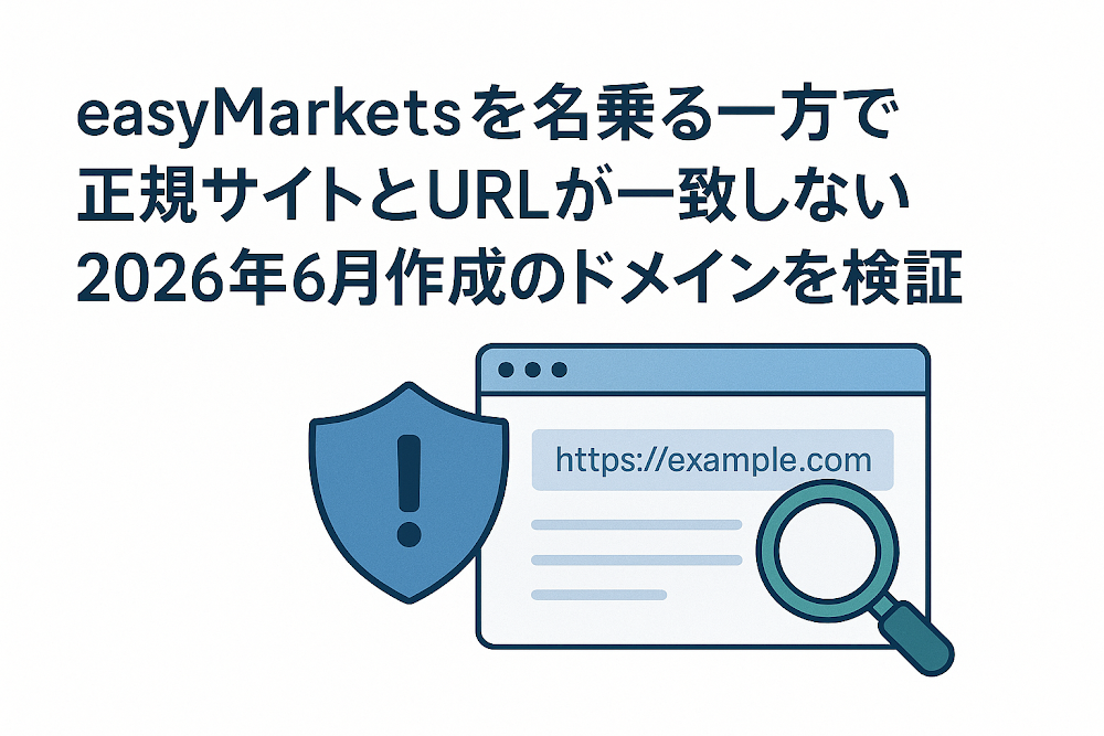 easyMarketsを名乗る一方で正規サイトとURLが一致しない 2026年6月作成のドメインを検証