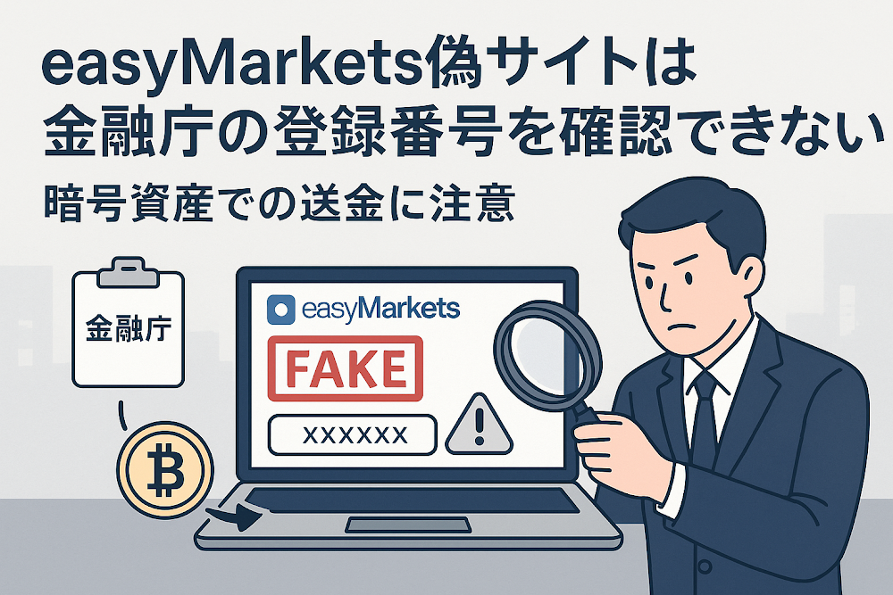 easyMarkets偽サイトは金融庁の登録番号を確認できない 暗号資産での送金に注意