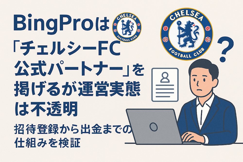BingProは「チェルシーFC公式パートナー」を掲げるが運営実態は不透明　招待登録から出金までの仕組みを検証