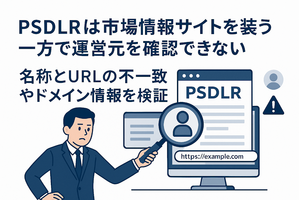 PSDLRは市場情報サイトを装う一方で運営元を確認できない　名称とURLの不一致やドメイン情報を検証