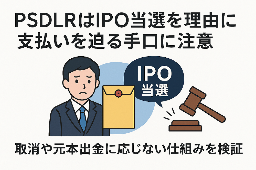 PSDLRはIPO当選を理由に支払いを迫る手口に注意　取消や元本出金に応じない仕組みを検証