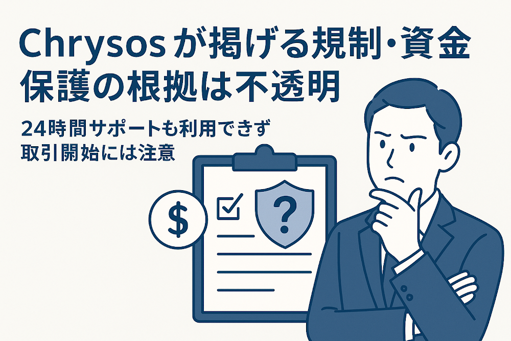 Chrysosが掲げる規制・資金保護の根拠は不透明 24時間サポートも利用できず取引開始には注意