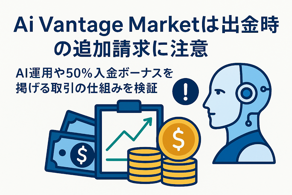 Ai Vantage Marketは出金時の追加請求に注意 AI運用や50%入金ボーナスを掲げる取引の仕組みを検証