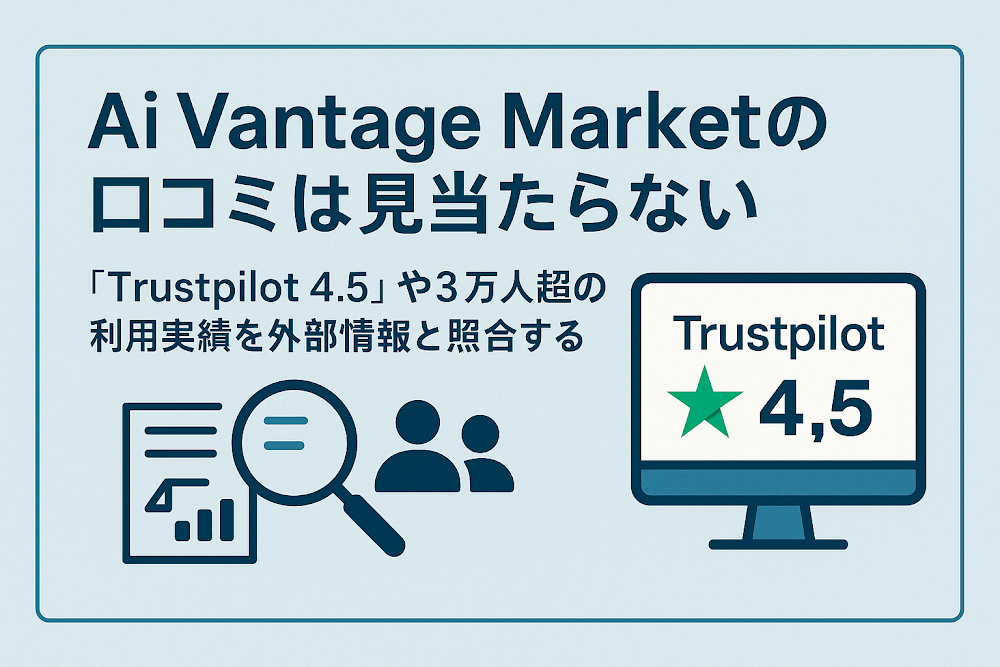 Ai Vantage Marketの口コミは見当たらない 「Trustpilot 4.5」や3万人超の利用実績を外部情報と照合する