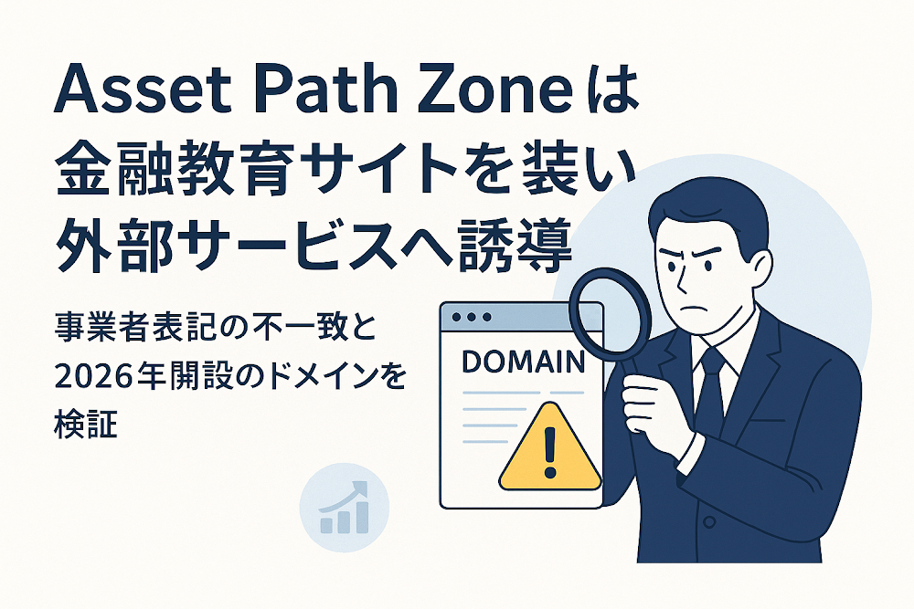 Asset&nbsp;Path&nbsp;Zoneは金融教育サイトを装い外部サービスへ誘導　事業者表記の不一致と2026年開設のドメインを検証