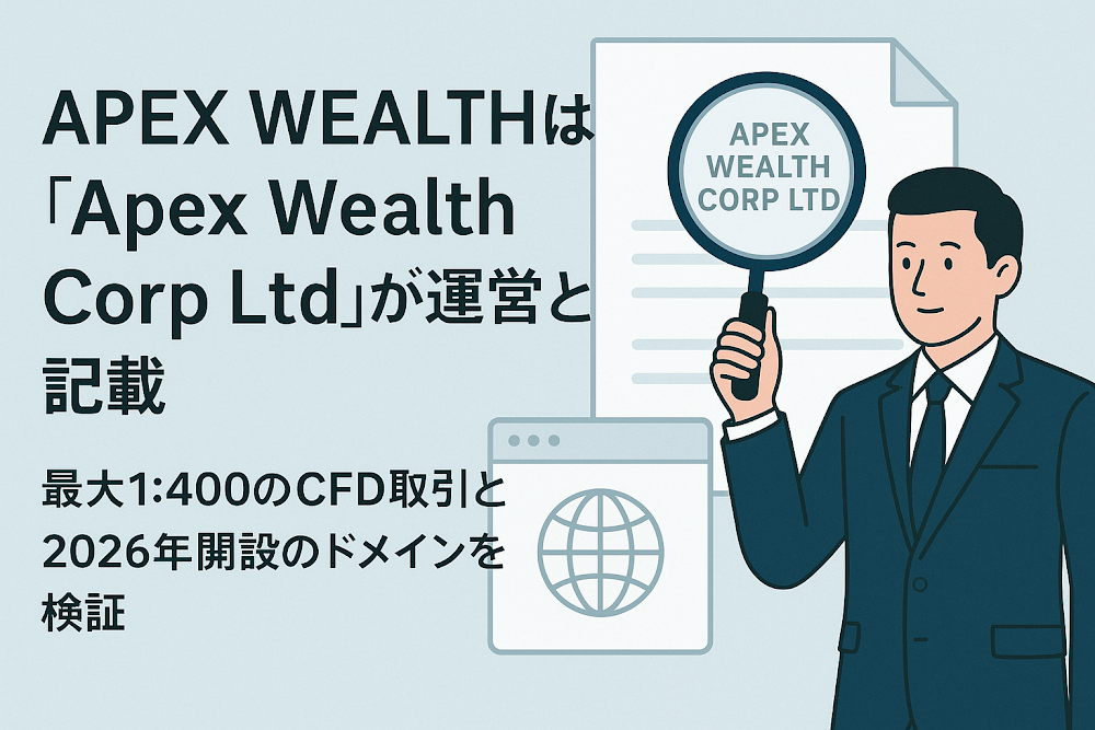 APEX WEALTHは「Apex Wealth Corp Ltd」が運営すると記載　最大1:400のCFD取引と2026年開設のドメインを検証