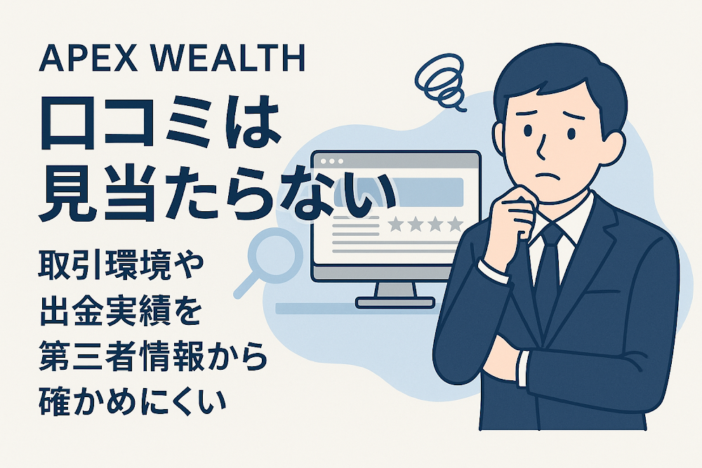 APEX WEALTHの口コミは見当たらない　取引環境や出金実績を第三者情報から確かめにくい
