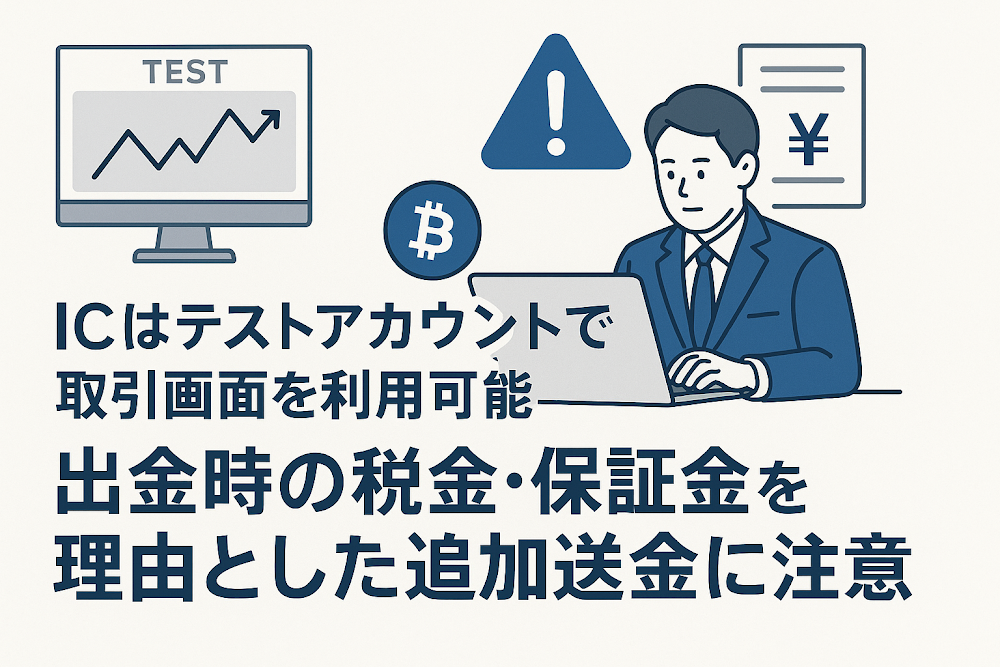 ICはテストアカウントで取引画面を利用可能　出金時の税金・保証金を理由とした追加送金に注意