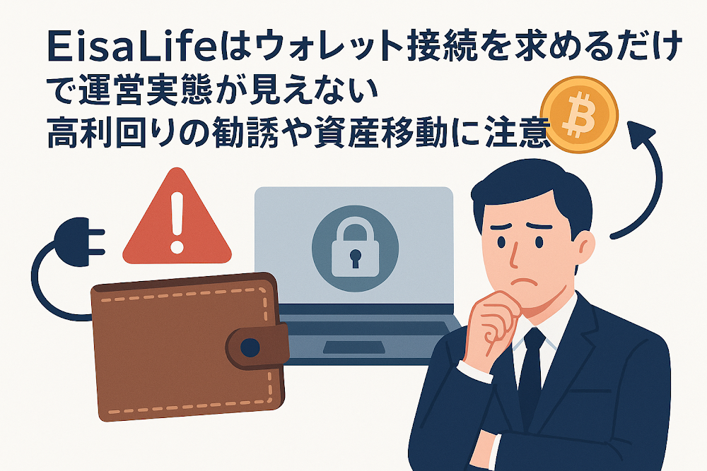 EisaLifeはウォレット接続を求めるだけで運営実態が見えない 高利回りの勧誘や資産移動に注意