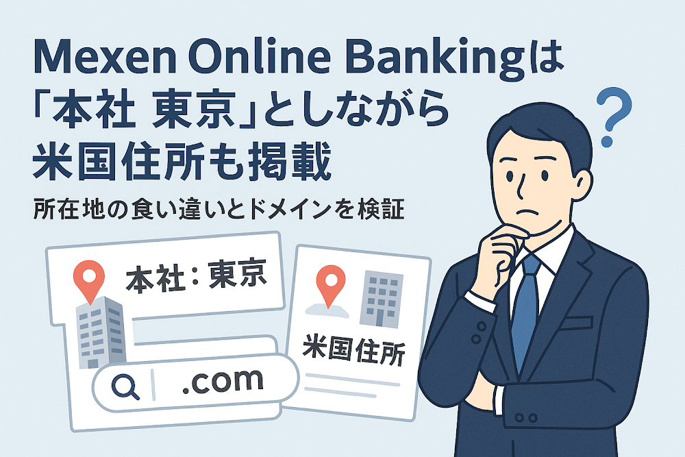 Mexen Online Bankingは「本社 東京」としながら米国住所も掲載 所在地の食い違いとドメインを検証