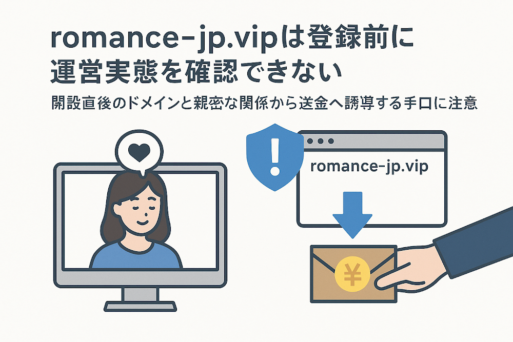 romance-jp.vipは登録前に運営実態を確認できない　開設直後のドメインと親密な関係から送金へ誘導する手口に注意