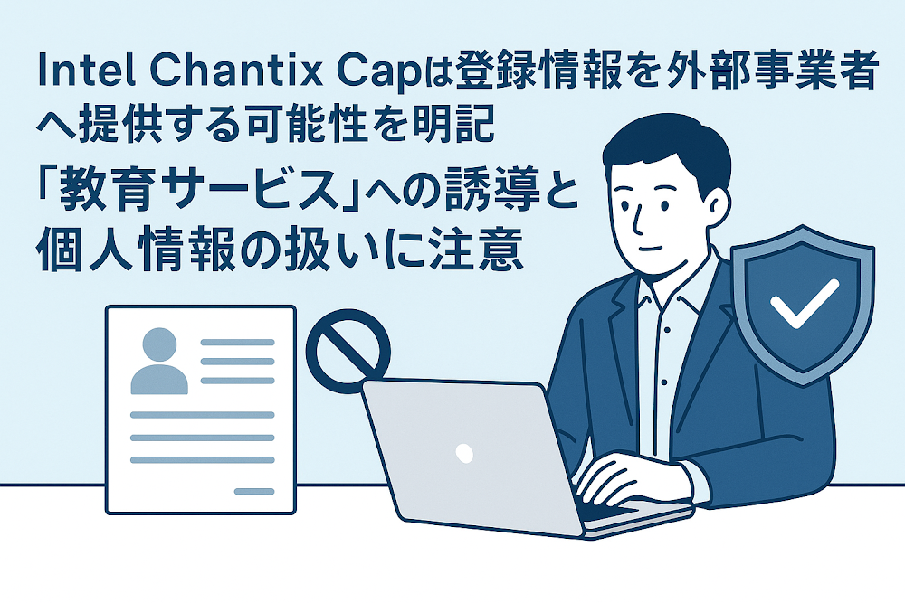 Intel Chantix Capは登録情報を外部事業者へ提供する可能性を明記　「教育サービス」への誘導と個人情報の扱いに注意