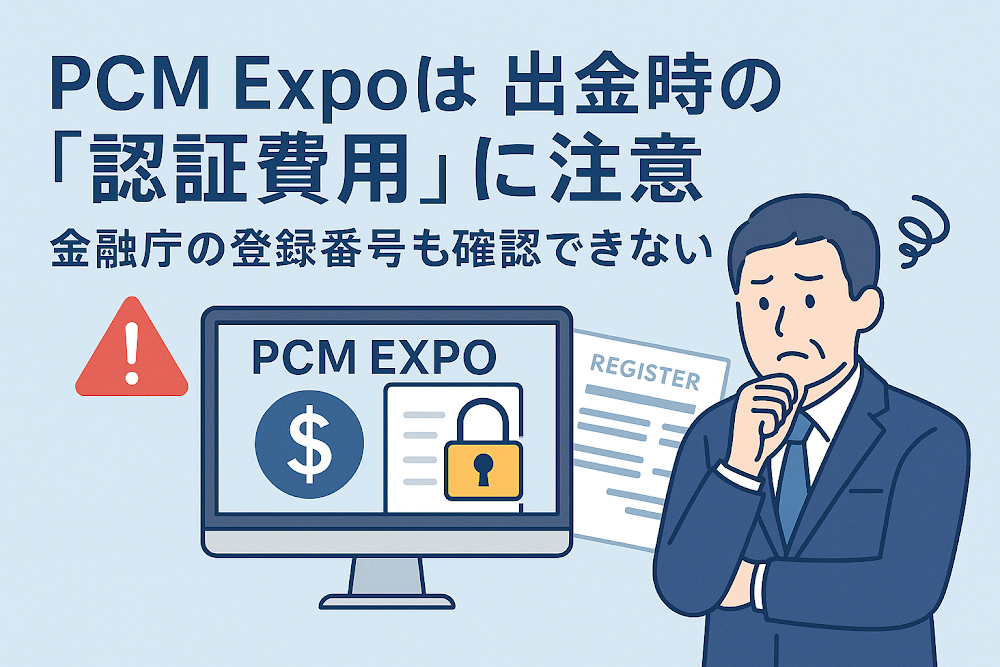 PCM Expoは出金時の「認証費用」に注意 金融庁の登録番号も確認できない