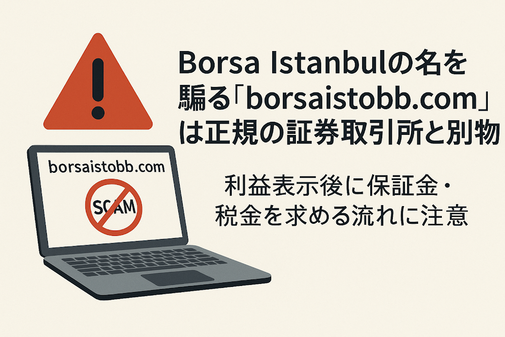 Borsa Istanbulの名を騙る「borsaistobb.com」は正規の証券取引所と別物 利益表示後に保証金・税金を求める流れに注意