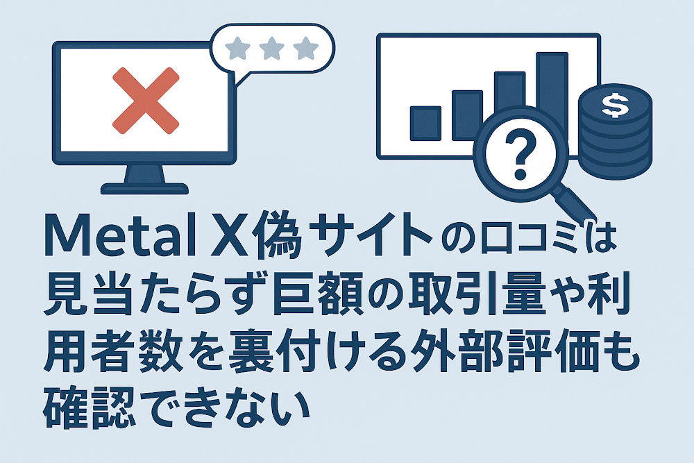 Metal&nbsp;X偽サイトの口コミは見当たらず巨額の取引量や利用者数を裏付ける外部評価も確認できない