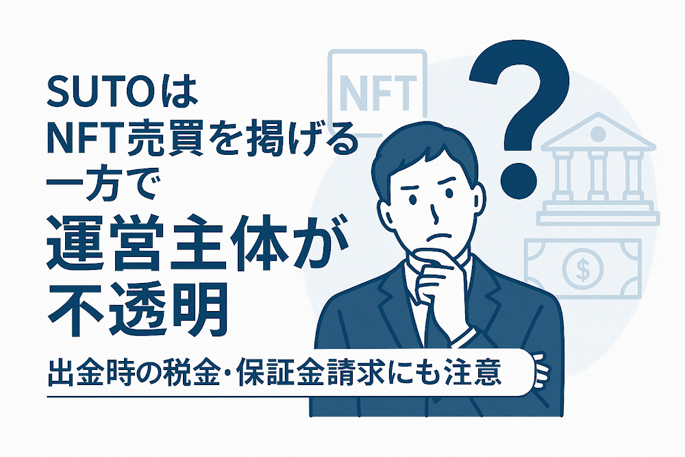 SUTOはNFT売買を掲げる一方で運営主体が不透明　出金時の税金・保証金請求にも注意