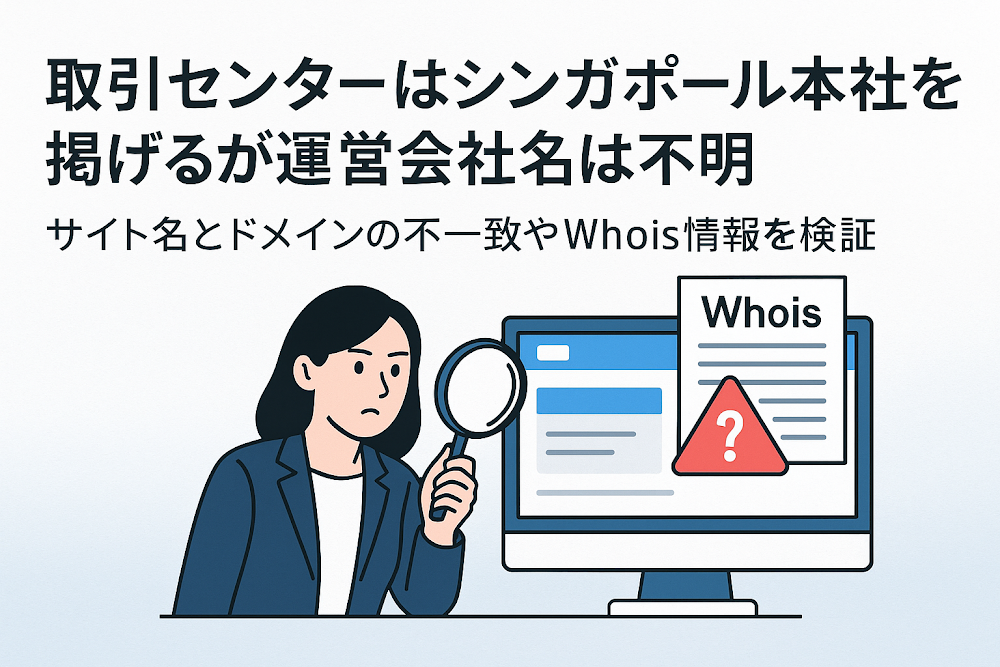 取引センターはシンガポール本社を掲げるが運営会社名は不明 運営会社やWHOIS情報を検証