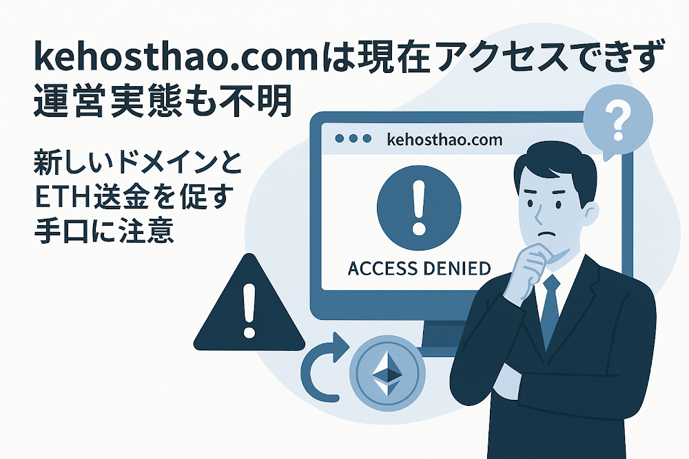 kehosthao.comは現在アクセスできず運営実態も不明　新しいドメインとETH送金を促す手口に注意