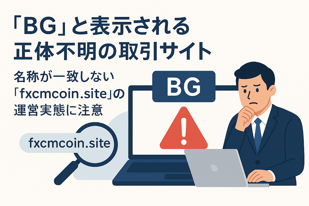 coinutjpは「BG」と表示される正体不明の取引サイト　名称が一致しない「fxcmcoin.site」の運営実態に注意