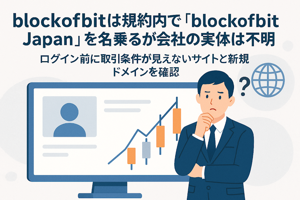 blockofbitは規約内で「blockofbit Japan」を名乗るが会社の実体は不明 ログイン前に取引条件が見えないサイトと新規ドメインを確認